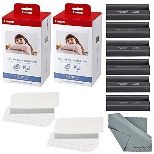 Canon KP-108IN Color Ink 108 Sheet 4x6 Paper Set Bundle | 2-Pack, Microfiber Cleaning Cloth, Dye-Sublimation Technology, Perfectly Sized for Sharing, (3 items)
