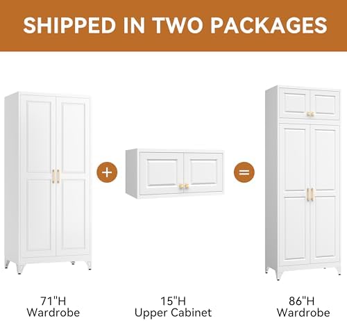 Polup 15" High White Metal Wall Cabinet, Overhead Closet Storage Unit