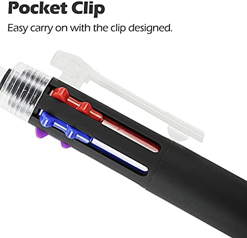 Baile 6 in 1 Multifunctional Ballpoint Pens 5 Colors 0.7 mm Ballpoint Pen and 0.5 mm Mechanical Pencil in One Pen, Pack of 5