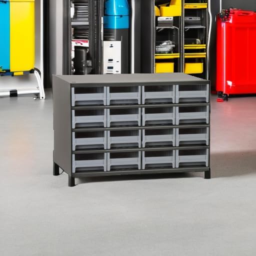 Akro-Mils Steel Garage Storage Cabinet, Small Parts Organizer Metal Cabinet for Hardware, Nails, Screws, Bolts, Nuts, and More, 17" W x 11" D x 11" H, 16-Drawer, Gray Cabinet/Gray Drawers (19416)