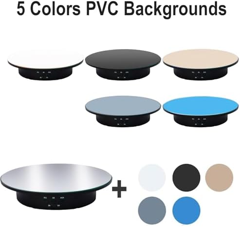 JAYEGT Motorized Rotating Display Stand, 7.87inch /17.6lbs Load, 360 Degree Electric Rotating Turntable for Photography Products，Jewelry，with 5 Colors Backgrounds , Mirror Cover (Black/Remote Control)