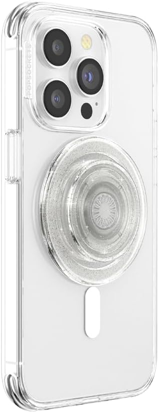 PopSockets Phone Grip for MagSafe, Magnetic Holder- Clear Glitter | Removable, For Kindle / Android / iPhone, With Magnet, Glitter, Sparkle, Sparkly, Clear, Translucent
