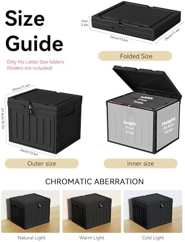 Oterri Lockable Plastic File Box with Lid for Letter-Size | Hanging File Folders Not Included. Black, Large 1-Pack. Home, Office, Classroom, Dorm, Tax, Under Bed, Filing Cabinet.