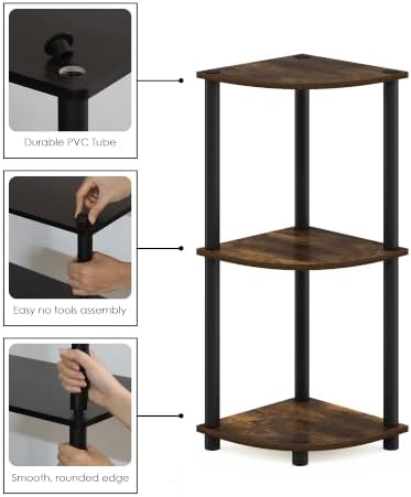 Furinno Turn-N-Tube Toolless Assembly 3-Tier Storage Shelves, Amber Pine