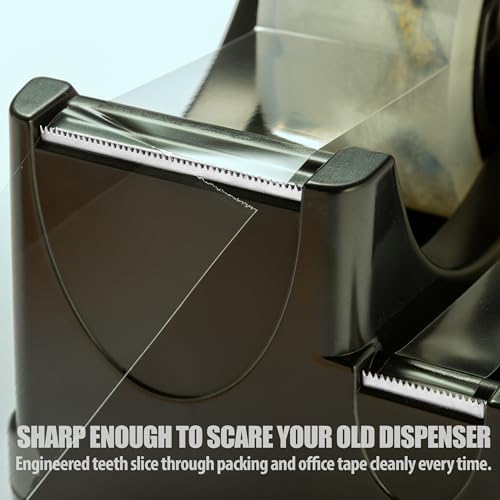 Officemate 2-in-1 Heavy Duty Tape Dispenser - Fits 1 Inch and 3-Inch Cores, Weighted 5.5 lb Base for Stability, Holds Packing and Standard Tape, Storage Compartment for Office Supplies, Black