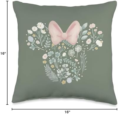Disney Minnie Mouse Icon Spring Flowers Sage Green Throw Pillow