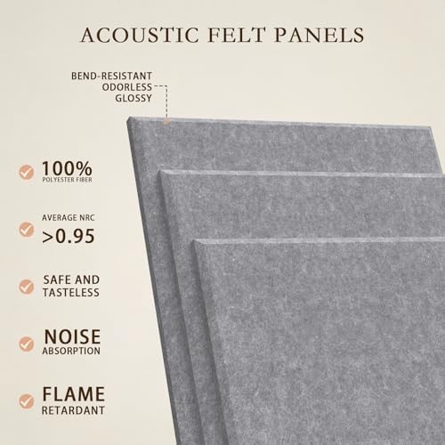 JBER Felt Bulletin Board 48" x 36", 12 Pack Felt Wall Tiles, Light Gray