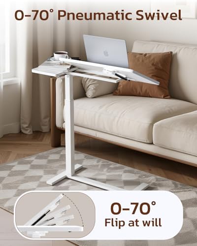 Simple Deluxe Overbed Bedside Table with Hidden Casters, Height Adjustable Desk with Tilting Top, Mobile Rolling Laptop Desk, Standing Rolling Desk Hospital Home Use, White