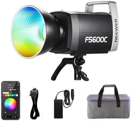 NEEWER Pro 600W RGB LED Video Light APP/2.4G/DMX Control, 2500-7500K 52500lx/1m COB Continuous Output Lighting, CRI95+/TLCI97+ Spotlight with Bag for Studio Photography Recording Streaming, FS600C