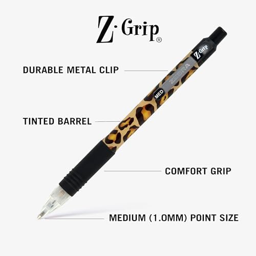 Zebra Pen Z-Grip Animal Print Retractable Ballpoint Pen, Black, 1mm, 18-Pk