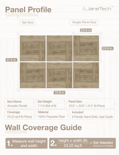 JaneTech 6 Pack Wood Acoustic Panels, Decorative Acoustic Wall Panels Sound Absorbing with Nano Glue for Recording Studio, Home Office, Conference Room, Hearth Block, 23.62x23.62 Inches