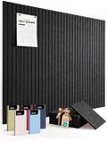 VIVELDA Large Felt Bulletin Board 48 x 36 Inch - 12-Pack Square Acoustic Wall Panels, Cork Board Alternative, NRC 0.95, Damage-Free Adhesive, Slatted Design for Home, Classroom (Black)