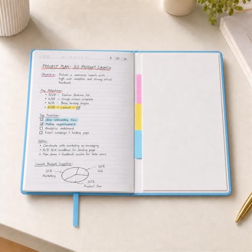 SUIN 6 Pack A5 Hardcover Lined Journal Notebooks, 200 Pages, Light Blue