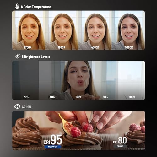 NEEWER BASICS Magnetic Selfie Light Compatible with MagSafe iPhone,CRI95 700lx/0.3m Folding LED Phone Fill Ring Lighting with Mirror for Zoom Makeup Photography Recording Video Conference, Black NL48B