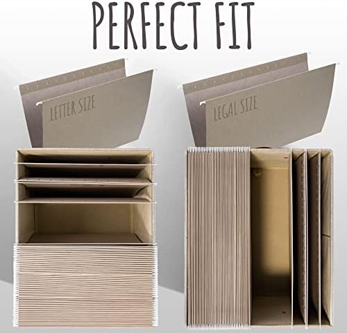 Decorative File Organizer Box Set of 2 - Collapsible Linen Filing Cabinets | Stores Documents and Hanging File Folders - Portable Office Crates with Lid and Handles for Easy Slide Access