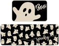JarThenaAMCS Halloween Ghost Kitchen Mat Set of 2 Black Spooky Ghost Boo Kitchen Floor Mats Cute Non-Slip Door Rugs for Halloween Party Home Bathroom Entrance