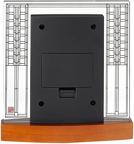 Bulova Glasner House Desk Clock B7750 | 6.25" Cherry Wood Base with Frank Lloyd Wright Art Glass Design | Silent Sweep Quartz Movement | Battery Operated | Architectural Accent Clock
