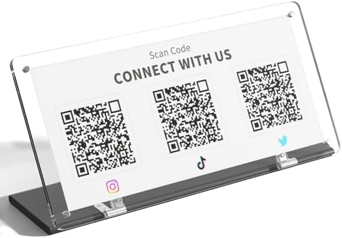 HIIMIEI Acrylic QR Code Stand: Foldable Slant Back Sign Holder - Clear Magnetic Paper Display Standing for Office Store Studios
