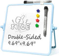 Colorful Dry Erase White Board 9.7x9.7in, Magnetic Desktop Board with Stand, 2 Markers (Eraser Head), 4 Magnets - Double-Sided Easel for Daily Planning, Memo, Office/Home/School (Blue)
