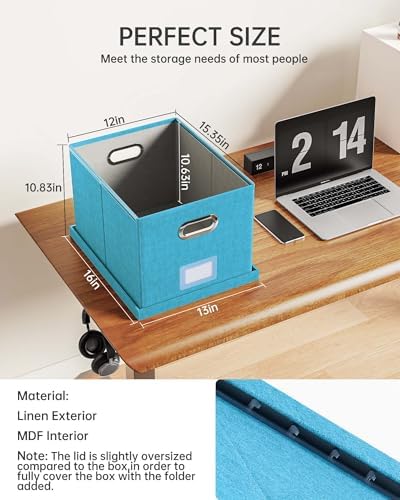 Oterri 2 Pack File Storage Organizer, Document Organizer, Portable File Box with Lid, Fit for Letter/Legal File Folder Storage,Calamine Blue+Cobalt Green,Box only
