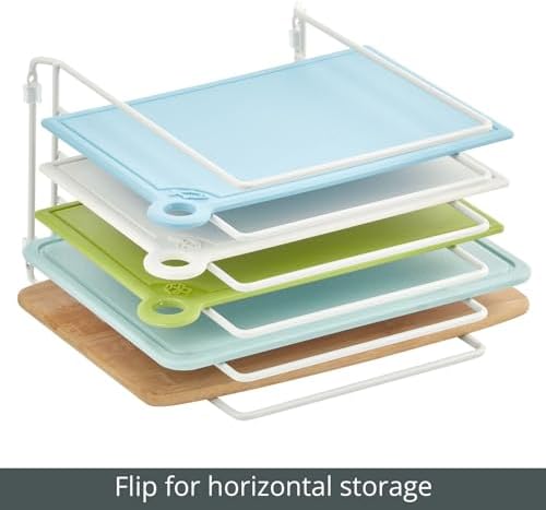mDesign X-Large Steel Storage Tray Organizer Rack for Kitchen Cabinet - Divided Holder with 5 Slots for Skillets, Frying Pan, Pot Lids, Cutting Board, Baking Sheets - Concerto Collection - White