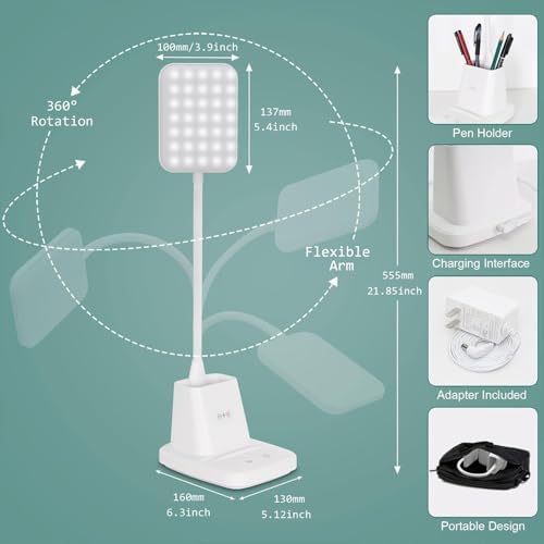 LED Desk Lamp with 10W Wireless Charging & Pen Holder, Snow White