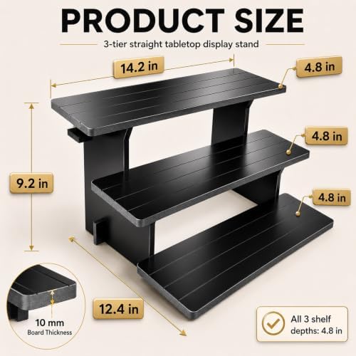3 Tier Vendor Display Stand, Black PVC Shelves for Craft Fairs & Markets
