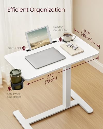 VASAGLE Overbed Table with Wheels, Mobile Laptop Standing Desk, 27.6 Inch
