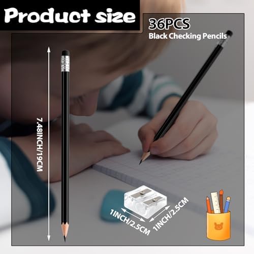 36 PCS Black Pencils with Eraser, Pre-Sharpened HB Pencils for Writing & Drawing, School Supplies for Kids Homework, Tests, Art Crafts & Teacher Grading (Black)