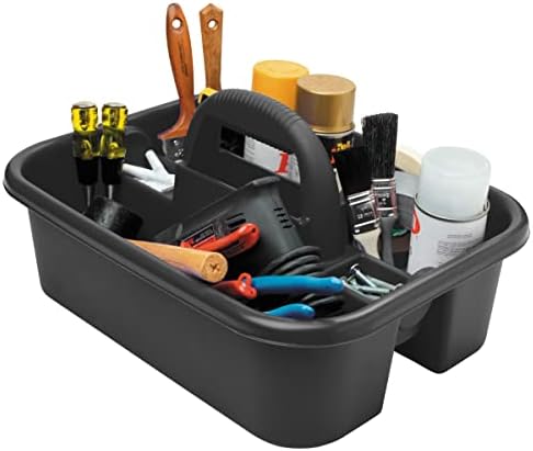 Akro-Mils 09185 Plastic Tote Tool & Supply Cleaning Caddy with Handle, 18-3/8-Inch x 13-7/8-Inch x 9-Inch, Black