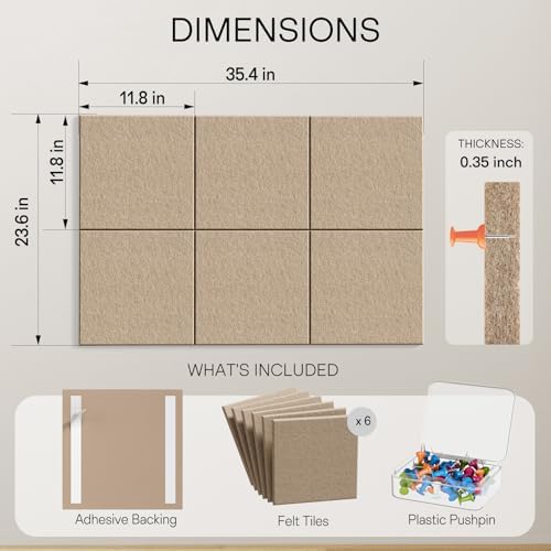 MaxGear Felt Bulletin Board 36" x 24", Tan Felt Wall Tiles Push Pins