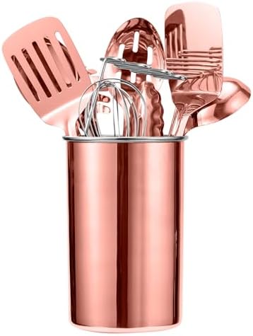 COOK WITH COLOR Kitchen Utensil Set - premium Nonstick & Heat Resistant Kitchen Gadgets, Turner, Spaghetti Server, Serving Spoons, Whisk, Tongs, Masher & Utensil Holder, 10-piece Rose Gold