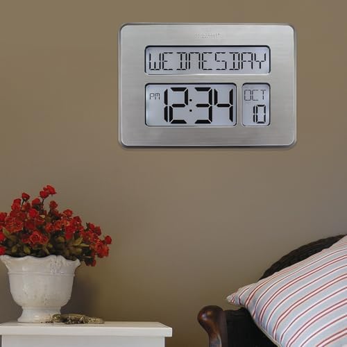La Crosse Technology C86279 Atomic Full Calendar Clock with Extra Large Digits, Grey, 11.25 in. x 2.10 in. x 12.00 in.