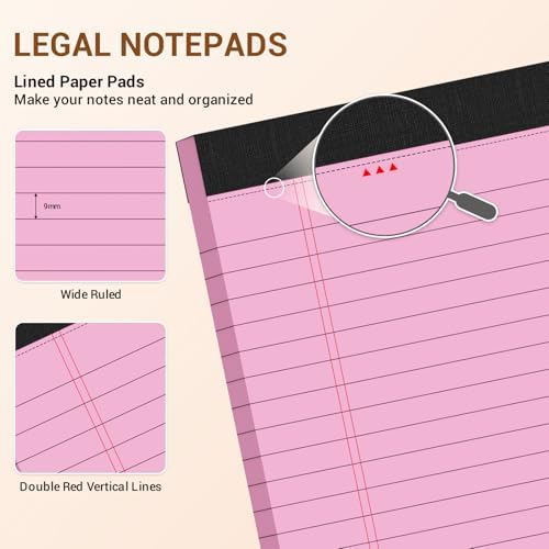 12 Pack Pink Legal Pads 8.5 x 11 Note Pads Wide Ruled Notepads Writing Pad