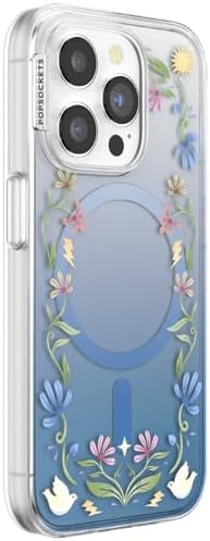 PopSockets iPhone 15 Pro Phone Case with MagSafe, Wireless Charging Compatible, Disney - Boho Wildflowers Blue