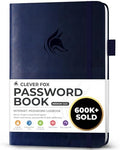 Clever Fox Password Book with Alphabetical Tabs, 5.3"x7.7" Keeper Dark Blue