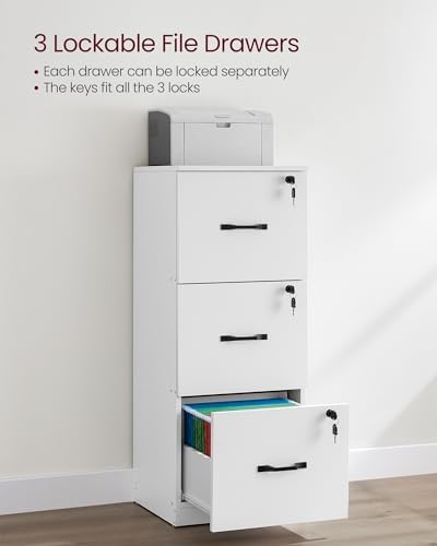 VASAGLE 3 Drawer File Cabinet with Locks, for A4, Letter Sized Documents