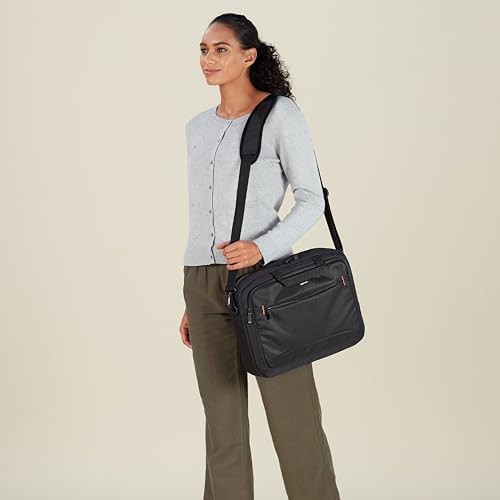 Amazon Basics Laptop Carrying Case with Shoulder Strap, 17.3 in, Black, Travel Business Briefcase, 10-Pack
