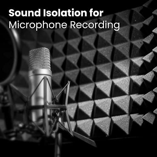 PyleUsa Microphone Isolation Shield- 3 Panel Noise Absorbing Record Booth Studio Acoustic Vocal Dampening Filter w/ 1.6"Thick Foam, Adjustable Mic Depth, Removable Shock Mount, Universal ⅝" Threading