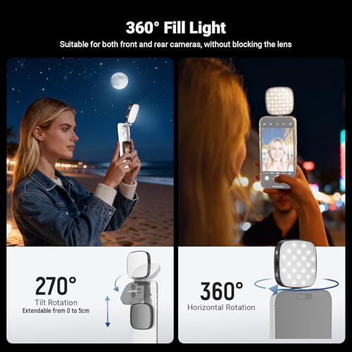 NEEWER Basics Magnetic Selfie Light Compatible with MagSafe iPhone, 2W CRI95+ Bi Color Swivel Small LED Phone Fill Lighting, 680lx/0.3m, Mirror for Vlog Recording Makeup Video Conference, NL45B Black