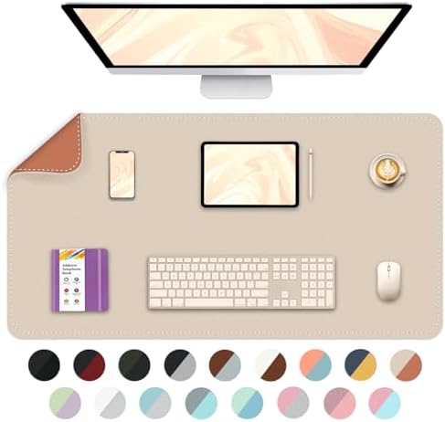 Bleswin Multifunctional Large Desk Mat, Double Sided Computer Desk pad, Extended Mouse Mat, Office Desk Protector with Waterproof PU Leather, 35.4''×16.9'', Office Home Writing Pad (Beige+Orange)