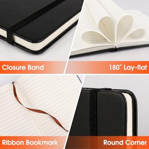 24 Pack Lined Journal Notebook for Work, 200 Pages, Medium 5.5 in x 8.3 in, A5 College Ruled, Hardcover Journaling Notebooks for Writing, Note Taking, Fit for Business Work School Home (Black)