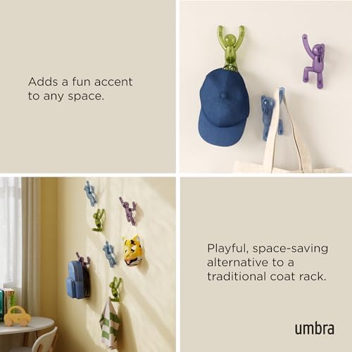 Umbra Buddy Wall Hooks, Drill-Free Pin-Point Coat Hooks, Gem Multi