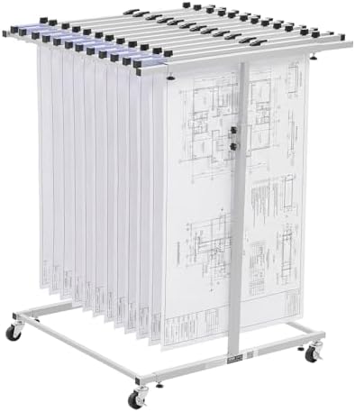 VEVOR Blueprint Storage Rack, Mobile Blueprint Holder with 12 Pivot Brackets, Plan Holder Adjustable Height & Length, Poster Display Rack for Office and Home (Rack Only Without Clamps)