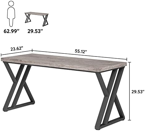 Tribesigns Writing Computer Desk, 55 inch Heavy Duty Study Desk with Z-Shaped Metal Leg, Modern Simple Home Office Computer Desk, Grey