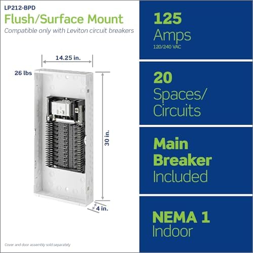 Leviton 20 Space, 20 Circuit Indoor Load Center with 125 Amp Main Circuit Breaker, LP212-BPD