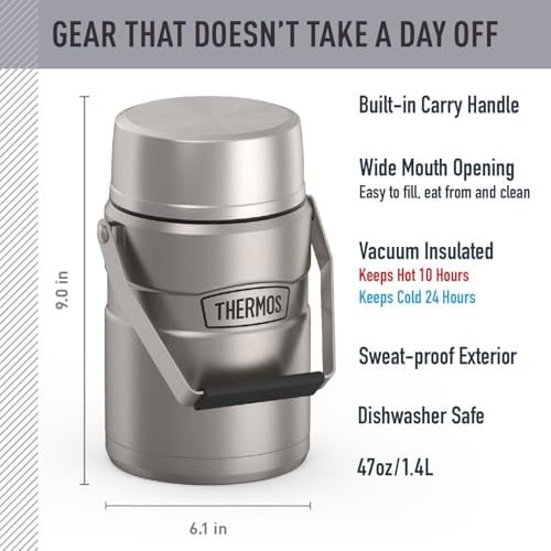 THERMOS Stainless King Vacuum-Insulated Food Jar with 2 Storage Container Inserts, 47 Ounce, Matte Stainless Steel