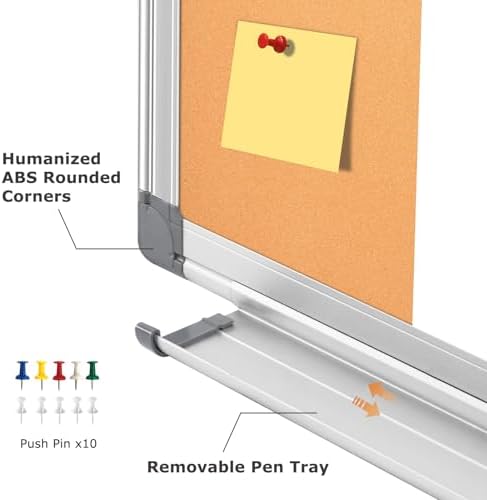 Magnetic Dry Erase White Board Cork Board Combo for Wall with Accessories