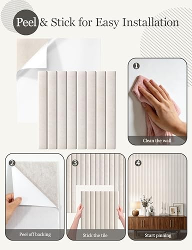 Felt Bulletin Board Tiles 48" x 36", Large Pin Board Wall Organizer Alternative, Self Adhesive Felt Wall Panels with 50 Push Pins & Storage Pouch for Office, Bedroom and Study Room, Oatmeal