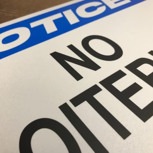 TRADESAFE No Loitering Sign - Quick Install Aluminum Safety Sign, Light Reflective, UV-Resistant, Waterproof, 14” X 10” No Loitering Signs for Business